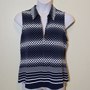 Tommy Hilfiger Quarter Zip Polo Tank Top XL Polka Dot Golf‎ Preppy Coastal NWT